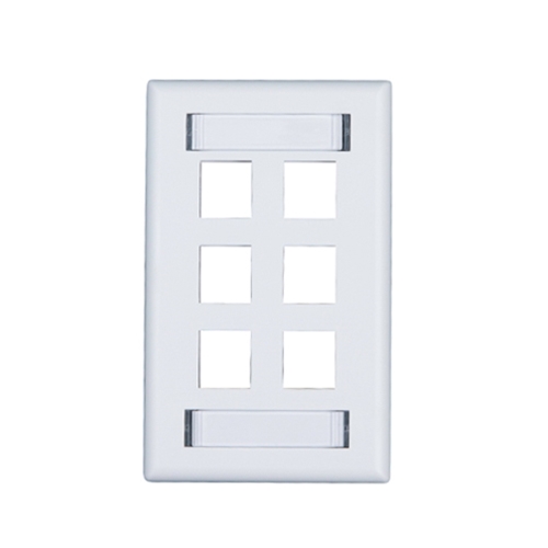 6-Port Keystone Single Gang Faceplate w/ Labels